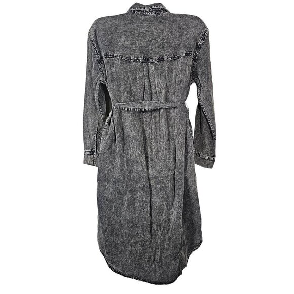 Rails Ames Black Acid Wash Shirt Dress Long Sleeve‎ Knee Length Tie Linen XS - Picture 4 of 16